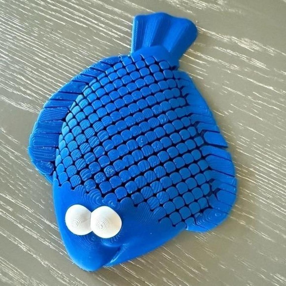 Blue 3D Printed Fish Desk Buddy Shelf Decor Unique Fun Gift